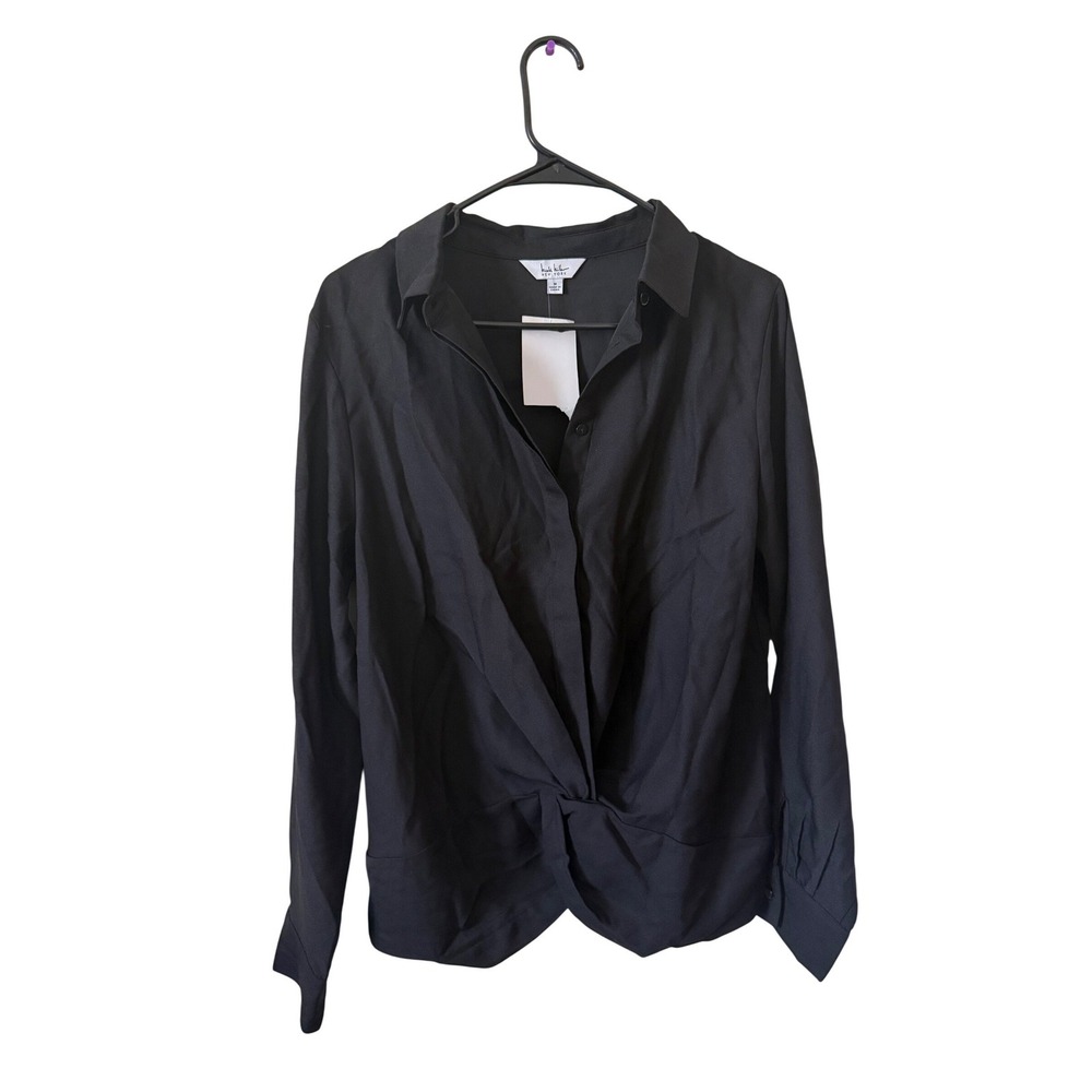 NWT Nicole Miller New York Black Twist Long Sleeve Button Down Blouse Size M